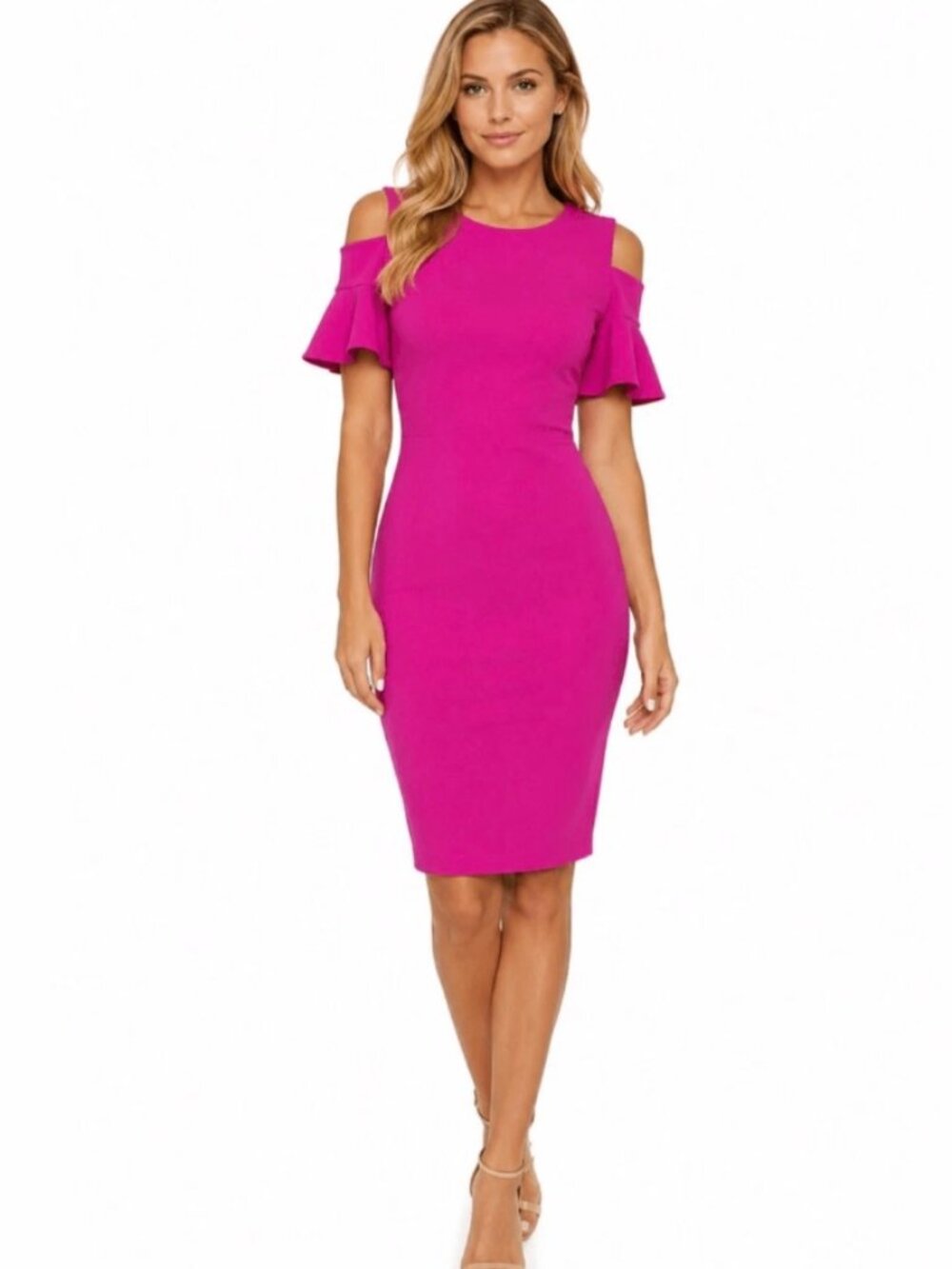CALVIN KLEIN hot pink barbie barbiecore cold shoulder knee length sheath dress